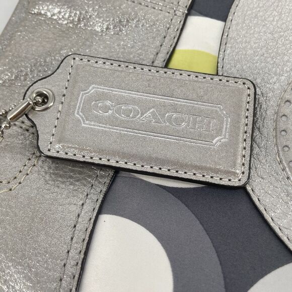 Coach  14970 Julia Op Art Signature Shoulder Tote Bag Silver 16”X13” - Picture 4 of 9